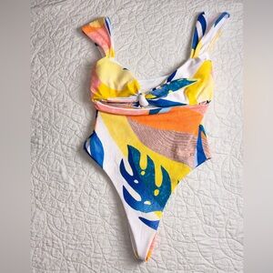Woman’s IMSY Swimwear Wynn One Piece in the Cabana pattern. Size Medium